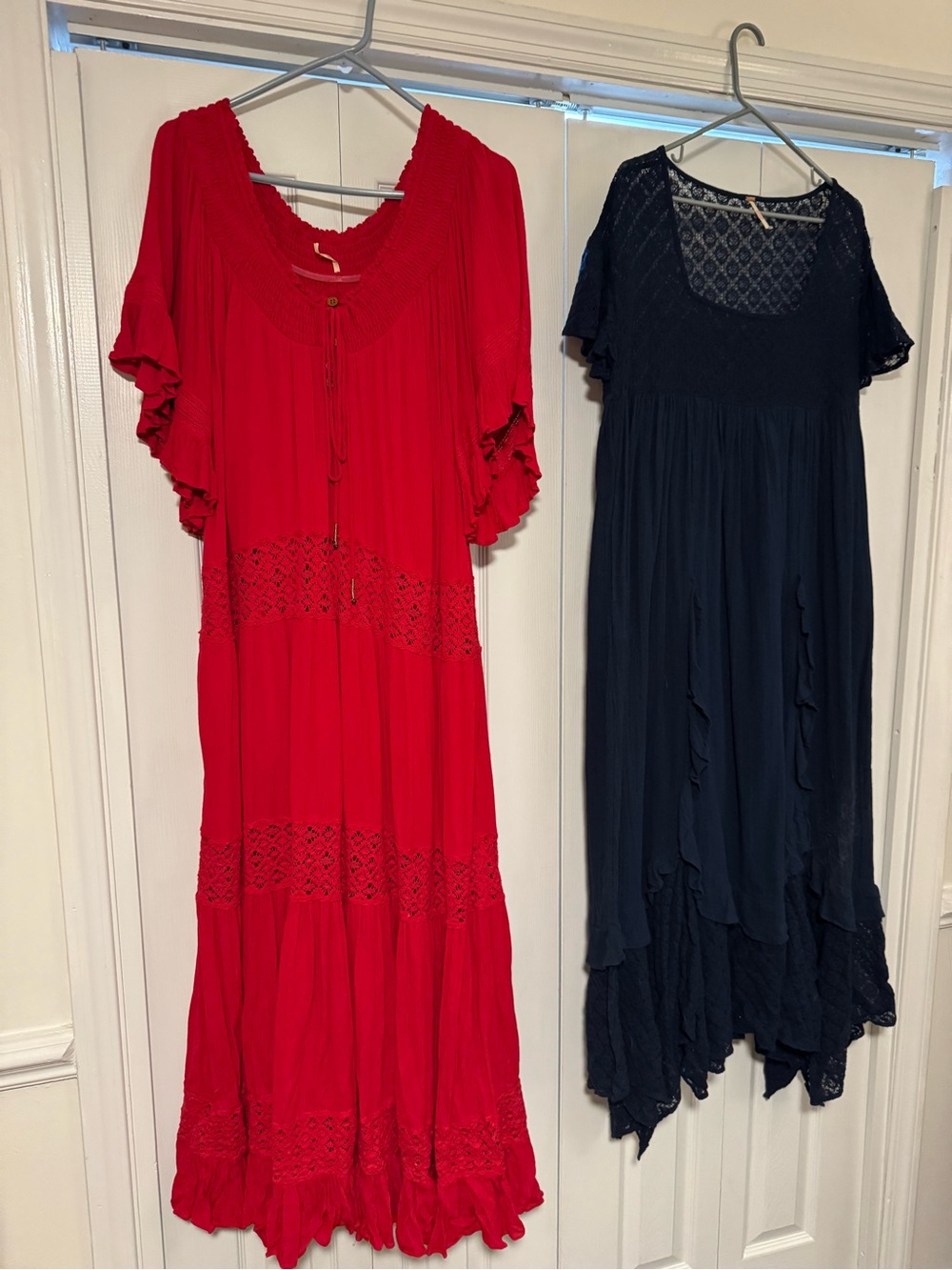 Free People Red Maxi Dress with Lace Panels